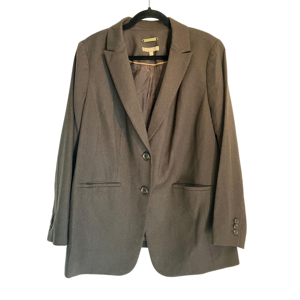 Talbots Mocha Brown Wool Blend Blazer Jacket "Fabric Woven in Italy" Size 14W